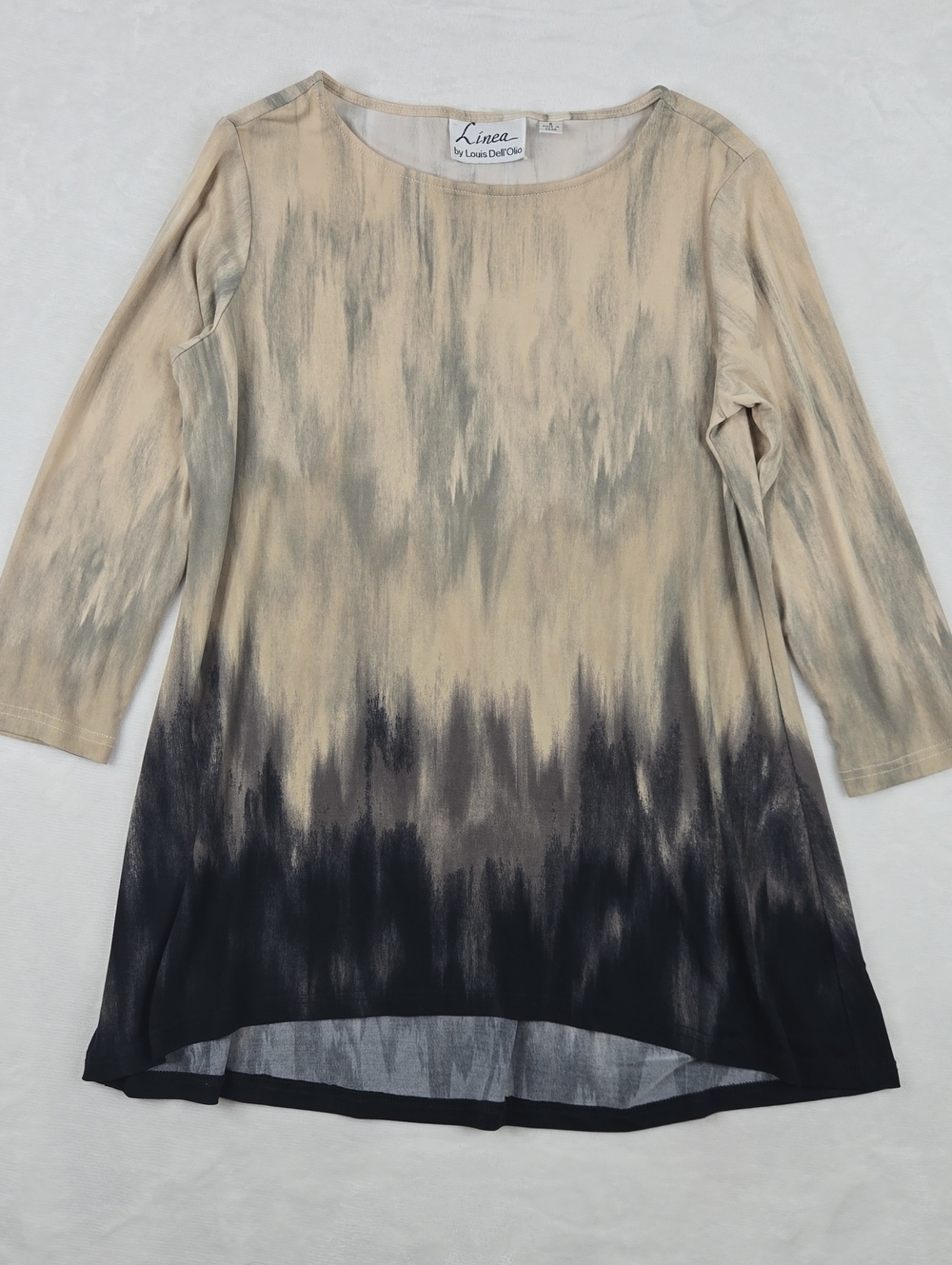 Linea By Louis Dell'Olio 3/4 Sleeve Cream & Black Stretch Tunic Top Size S